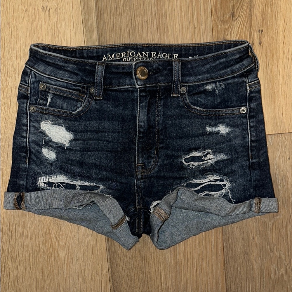 American Eagle Distressed Denim Shorts - “Hi-Rise Shortie”